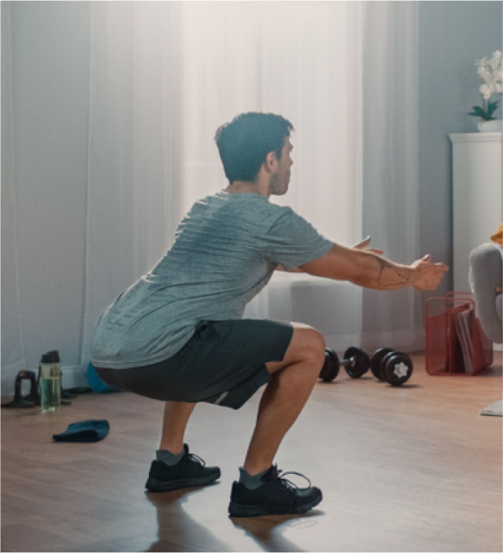 man doing exercise at home for fitness and diabetes care